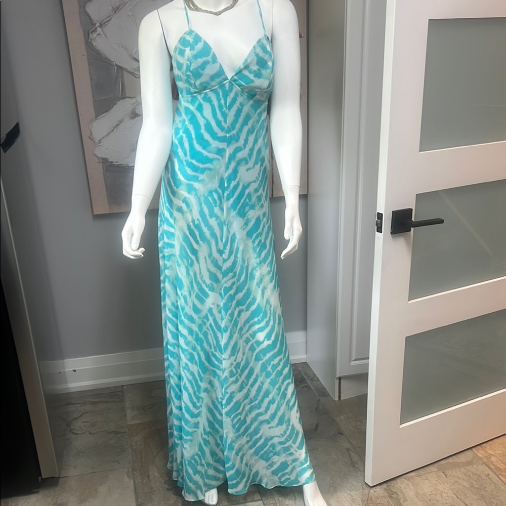 Guess Aqua and White Zebra Print maxi Dress
